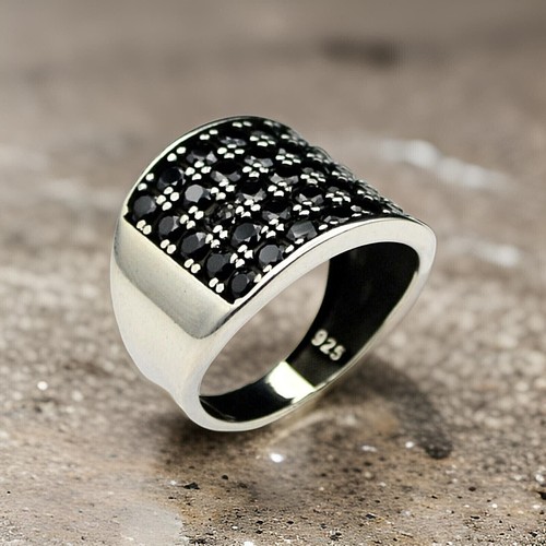 Black onyx men ring 925 - black, men's